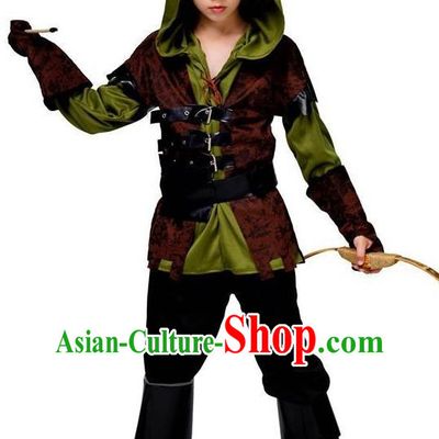 Retro Archer Costumes European Adult Children Cosplay Witcher Shadow Shooter Hooded Clothes Halloween