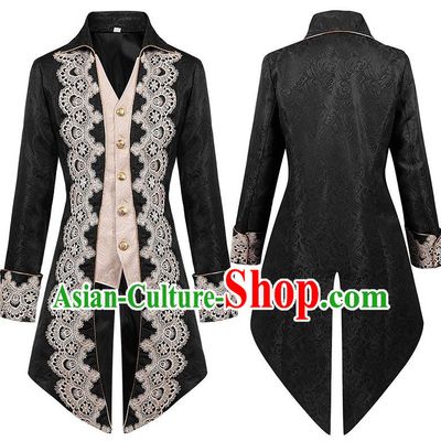Medieval Lace Tuxedo Men Lace Embroidery Court Coat European And American Stage Play Long Costumes Large Size
