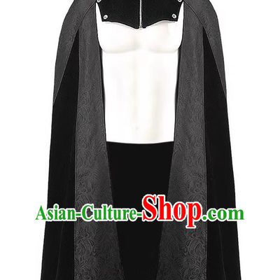 Autumn And Winter Long Cloak Black Jacquard Stand Collar Zipper Cloak Male Cosplay Steel Lord Gothic Court Costume