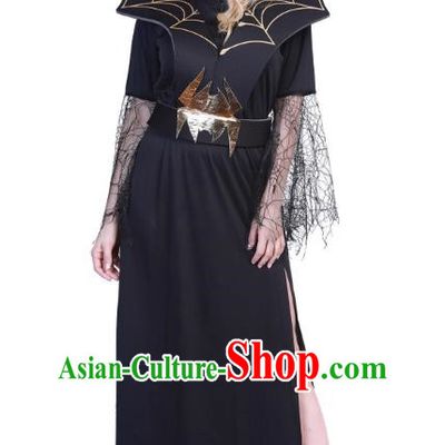 Halloween Black Spider Banshee Costume Cosplay Spider Web Witch Dress Cemetery Haunted House Script Props Costume