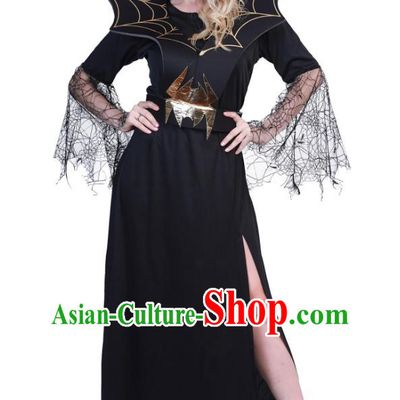 Halloween Black Spider Banshee Costume Cosplay Spider Web Witch Dress Cemetery Haunted House Script Props Costume