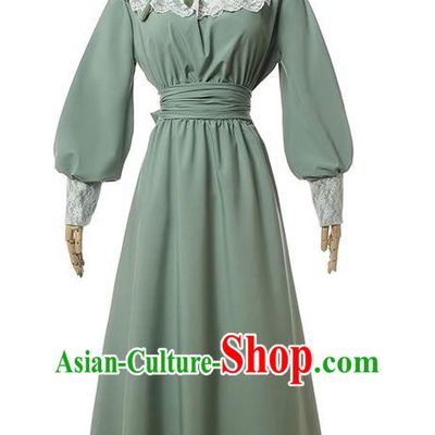 Medieval England Manor Maid Cosplay Costume Retro Gray Servant Dress Lace Edge Large Size