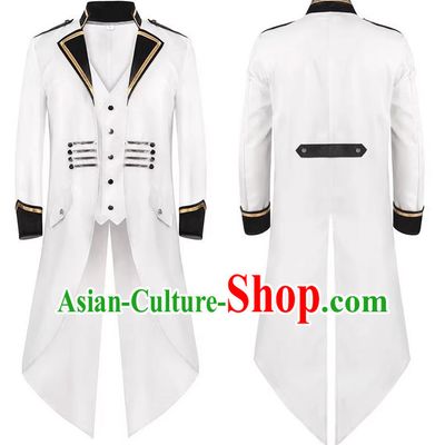 White Tuxedo Adult Medieval Retro Dress Cosplay Gentleman Uniform Stage Play Costume Large Size Jacket