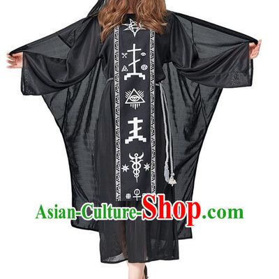 Black Totem Rune Robe Shaman Wizard Hooded Cloak Adult Cosplay Accountant Costume Halloween