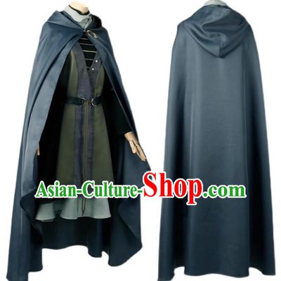 Retro Female Ranger Costume Adult Hooded Cape Cosplay Green Robe Suit