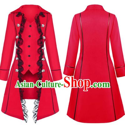 Medieval Retro Women Coat European And American Historical Drama Stage Costume Solid Color Three-Breasted Lace Edge Coat