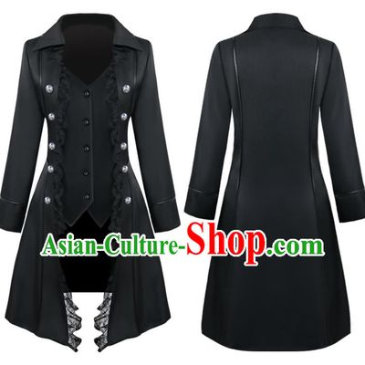 Medieval Retro Women Coat European And American Historical Drama Stage Costume Solid Color Three-Breasted Lace Edge Coat