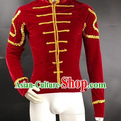 Men Ballet Tops Burgundy Costumes Dance Aerobics Gymnastics Ballet