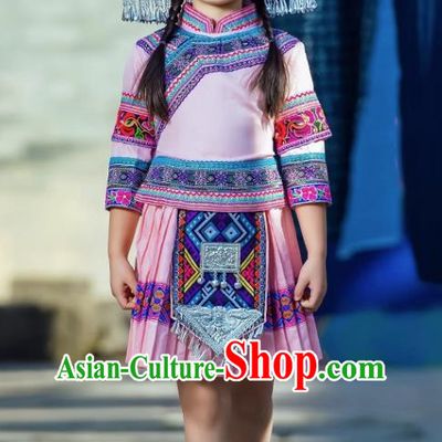 March Three Zhuang Costumes Children Ethnic Minority Costumes Girls Guangxi Children Performance Costumes