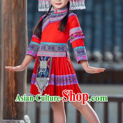 March Three Zhuang Costumes Children Ethnic Minority Costumes Girls Guangxi Children Performance Costumes