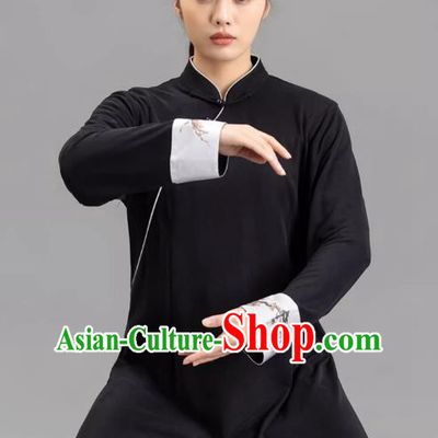 Tai Chi Clothing Slanted Lapel Black Chinese Women Performance Clothing Tai Chi Practice Clothing