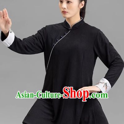 Tai Chi Clothing Slanted Lapel Black Chinese Women Performance Clothing Tai Chi Practice Clothing