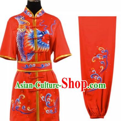 Martial Arts Performance Clothing Embroidered Dragon Martial Arts Clothing Practice Uniform Red Suit Competition Training Adult Practice Male And Female