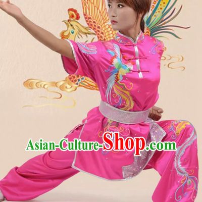 Rose Red Martial Arts Clothing Phoenix Dance Nine Days Embroidered Phoenix Performance Clothing Long Boxing Clothing Practice Clothing Competition Clothing For Women, Boys And Children
