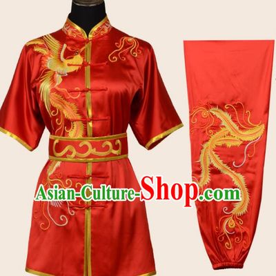 Red Martial Arts Clothing Phoenix Dance Nine Days Embroidered Phoenix Performance Clothing Long Boxing Clothing Practice Clothing Competition Clothing For Women, Boys And Children