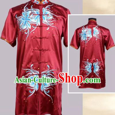 Martial Arts Clothing Deep Wine Red Sequin Embroidery Performance Clothing Adult Children High End Chinese Style