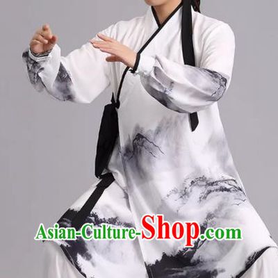 Tai Chi Clothing Han Style Painted Silk Hemp Martial Arts Long Section Performance Competition Chinese Style Men And Women