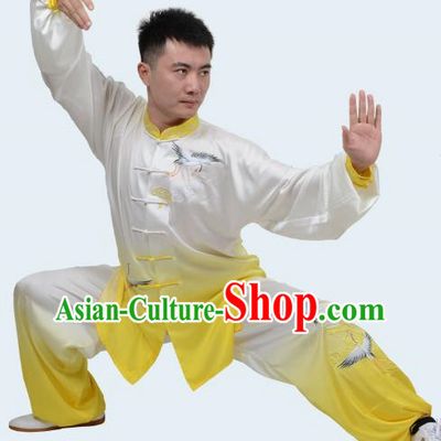 Yellow Tai Chi Suit Yunhe Gradient Transition Color Three Piece Suit Draped Embroidery Practice Suit Men And Women Performance Suit