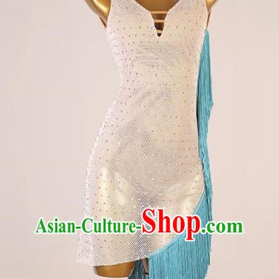 Latin Dance Dress Performance Competition Suit Fringed Rumba Chacha Dance Suit White