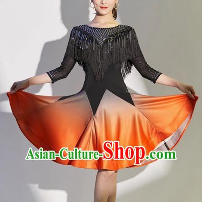 Latin Dance Skirt Performance Clothing Female Professional Competition Dance Gradient Dress Group Practice Performance Sexy Fringed Skirt