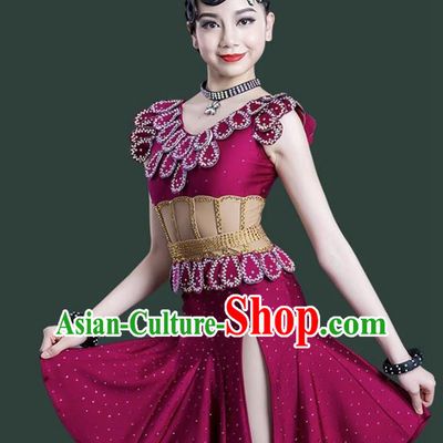 Latin Dance Competition Flower Costume With Diamond Performance Costume Professional Adult Senior Costume