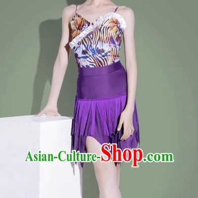 Latin Dance Practice Clothing Girls Summer Suspenders Split Skirt Training Clothing Children Tassel Printing Performance Clothing