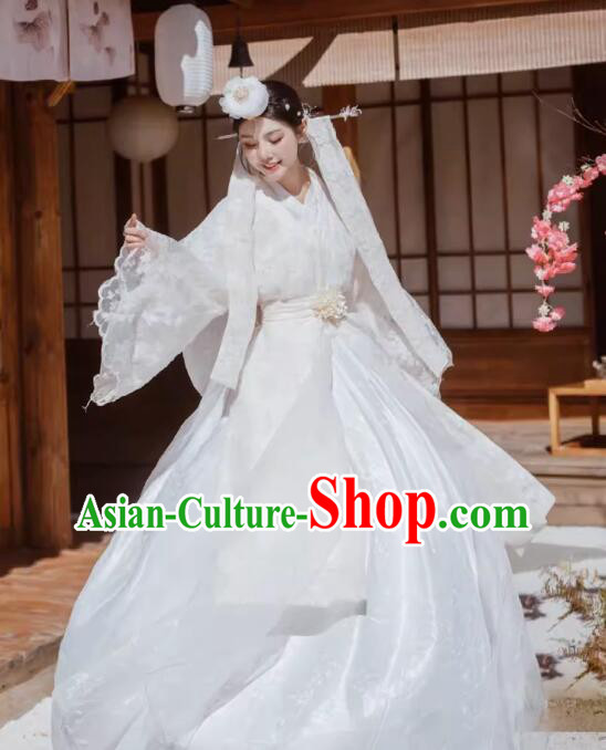 Korean Bride White Fashion Princess Hanbok Traditional Costume Wedding Dress Korean Bride White Fashion Princess Hanbok Traditional Costume Wedding Dress