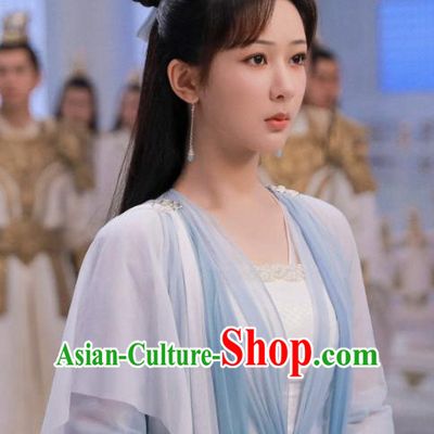 China Immortal Samsara Yang Zi Clothing Period Drama Chen Xiang Ru Xie Yan Dan Replica Costumes Ancient Fairy Blue Dress