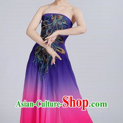 Classical Dance Performance Costume Long Skirt National Dance Fan Dance Performance Costume Dot Crimson Lip Dance Costume