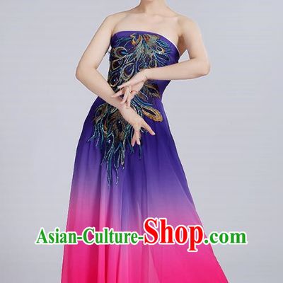 Classical Dance Performance Costume Long Skirt National Dance Fan Dance Performance Costume Dot Crimson Lip Dance Costume