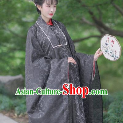 Chinese Ancient Noble Woman Dress Costumes Traditional Hanfu Ming Dynasty Royal Mistress Black Clothing