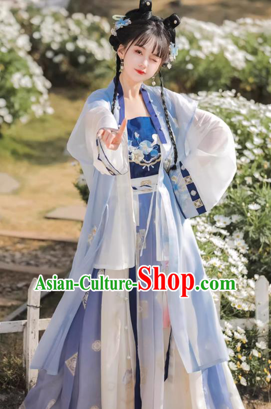 Chinese Song Dynasty Female Garment Costumes Traditional Blue Hanfu Dress Ancient Young Woman Clothing Chinese Song Dynasty Female Garment Costumes Traditional Blue Hanfu Dress Ancient Young Woman Clothing