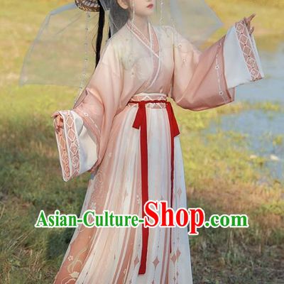 Chinese Jin Dynasty Princess Garment Costumes Traditional Pink Hanfu Dress Ancient Woman Clothing