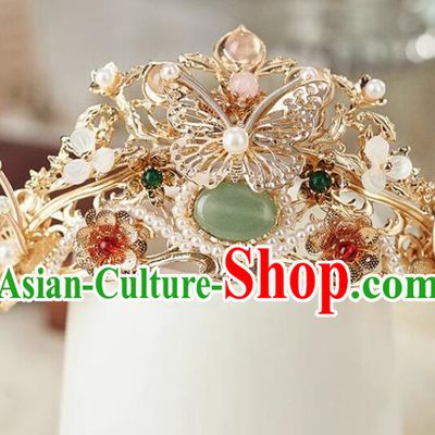 Chinese Hanfu Jewelry Ancient Empress Golden Crown Ming Dynasty Princess Gems Hair Pin