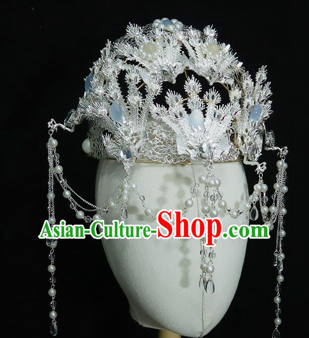 Chinese Ancient Empress Argent Crown Handmade Phoenix Headdress Hanfu Wedding Jewelries Chinese Ancient Empress Argent Crown Handmade Phoenix Headdress Hanfu Wedding Jewelries