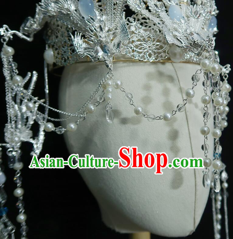 Chinese Ancient Empress Argent Crown Handmade Phoenix Headdress Hanfu Wedding Jewelries Chinese Ancient Empress Argent Crown Handmade Phoenix Headdress Hanfu Wedding Jewelries