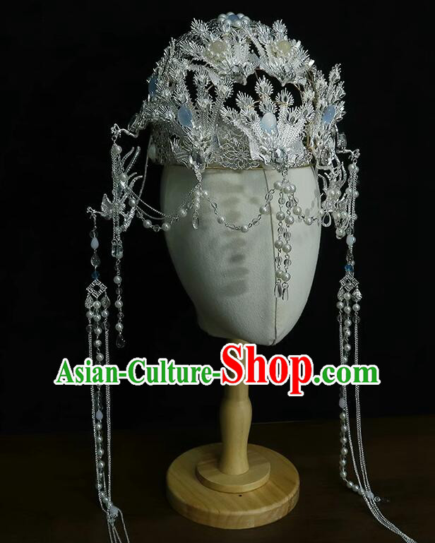 Chinese Ancient Empress Argent Crown Handmade Phoenix Headdress Hanfu Wedding Jewelries Chinese Ancient Empress Argent Crown Handmade Phoenix Headdress Hanfu Wedding Jewelries