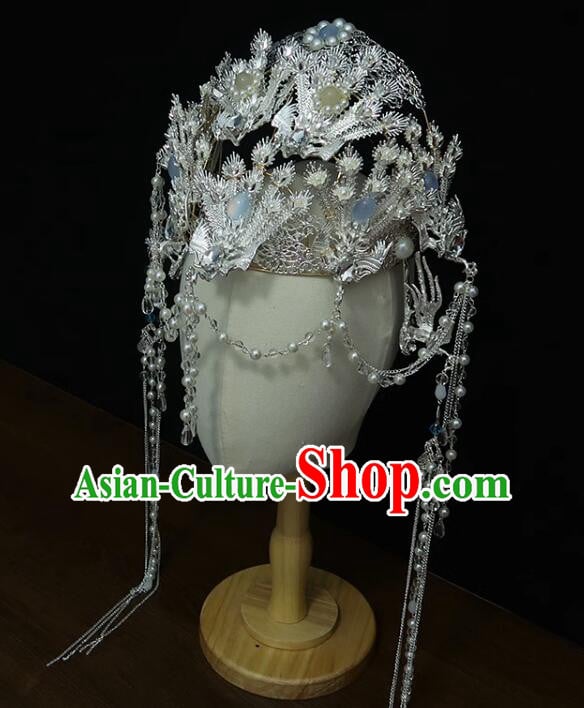 Chinese Ancient Empress Argent Crown Handmade Phoenix Headdress Hanfu Wedding Jewelries Chinese Ancient Empress Argent Crown Handmade Phoenix Headdress Hanfu Wedding Jewelries