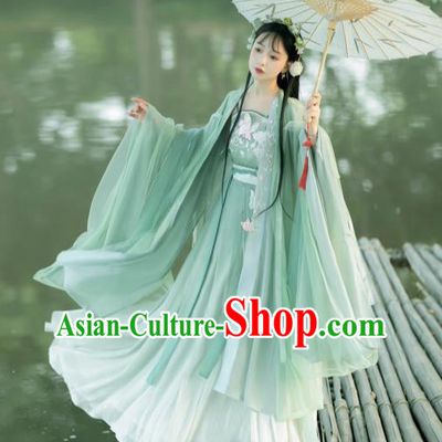 Chinese Ancient Goddess Clothing Song Dynasty Royal Princess Costumes Traditional Woman Green Hanfu Dresses