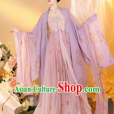 China Ancient Imperial Consort Garment Costumes Woman Hanfu Tang Dynasty Court Empress Lilac Dress