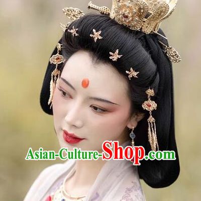 Chinese Ancient Empress Golden Lotus Crown Handmade Song Dynasty Court Woman Headdress Hanfu Hair Jewelries