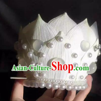 Chinese Hanfu Hair Jewelries Ancient Goddess White Lotus Crown Handmade Song Dynasty Court Empress Headdress