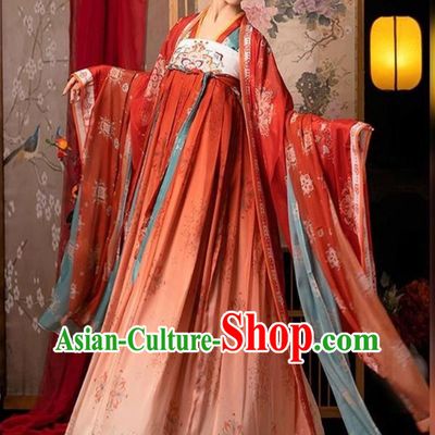 China Tang Dynasty Empress Garment Costumes Ancient Imperial Consort Clothing Traditional Court Woman Red Hanfu Dress
