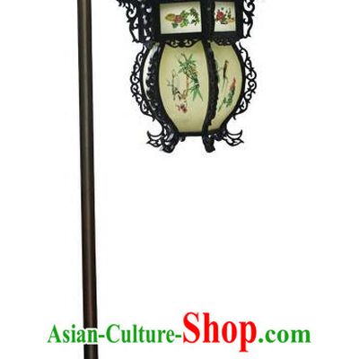 Ancient China Wooden Hanging Lantern Handmade Hexagonal Palace Lamp Painted Flower and Bird Pattern Lantern