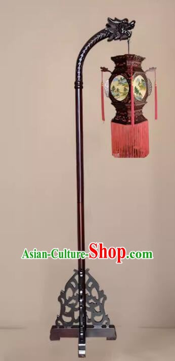 Ancient China Painted Landscape Lantern Wooden Floor Lantern Handmade Standing Palace Lamp Ancient China Painted Landscape Lantern Wooden Floor Lantern Handmade Standing Palace Lamp