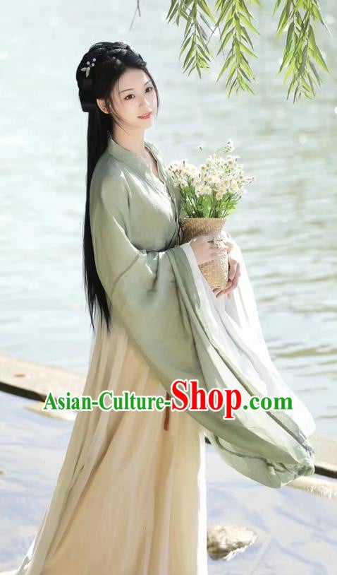 Ancient Jin Dynasty Young Woman Clothing China Country Lady Costumes Traditional Green Hanfu Dress Ancient Jin Dynasty Young Woman Clothing China Country Lady Costumes Traditional Green Hanfu Dress