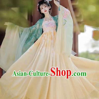 China Traditional Hanfu Hezi Dress Ancient Princess Light Green Costumes Tang Dynasty Young Woman Clothing