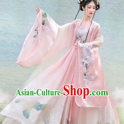 China Ancient Goddess Costumes Tang Dynasty Palace Princess Clothing Traditional Hanfu Pink Hezi Dress