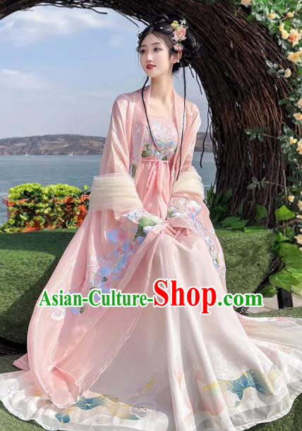 China Ancient Goddess Costumes Tang Dynasty Palace Princess Clothing Traditional Hanfu Pink Hezi Dress China Ancient Goddess Costumes Tang Dynasty Palace Princess Clothing Traditional Hanfu Pink Hezi Dress