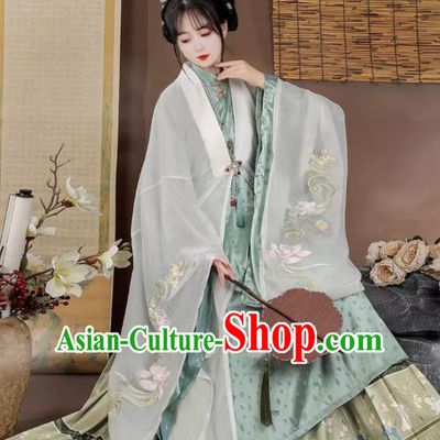China Ming Dynasty Female Clothing Traditional Hanfu Cape Green Gown Mamian Skirt Ancient Noble Woman Costumes